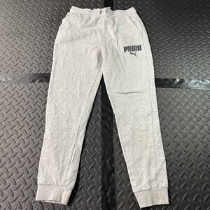 Puma Pants Youth Large Gray Joggers Sweatpants Elastic Cuff Logo Athleisure